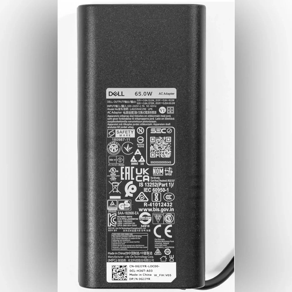 Dell 65W USB-C Laptop Charger for XPS and Latitude 5000 - Power Cord Included